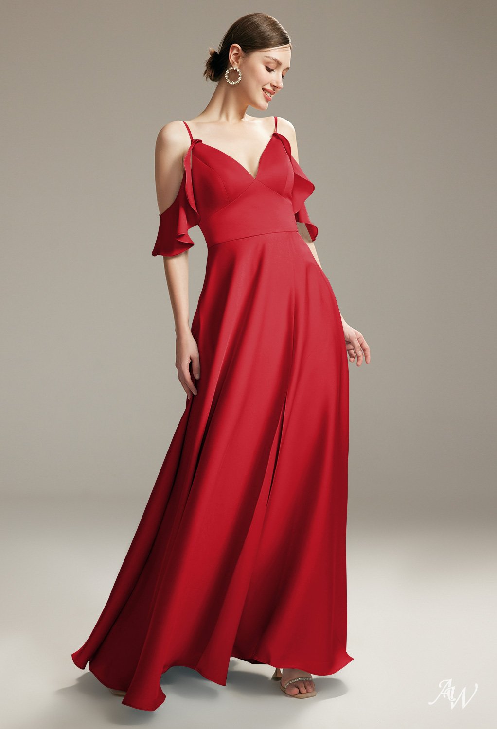 AW Ridge Tango Red Satin Charmeuse Bridesmaid Dresses image5